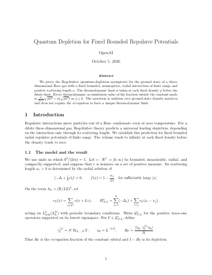 First page of Quantum Depletion for Fixed Bounded Repulsive Potentials