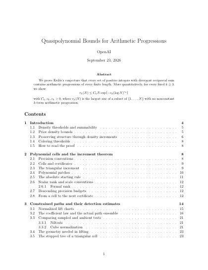 First page of Quasipolynomial Bounds for Arithmetic Progressions