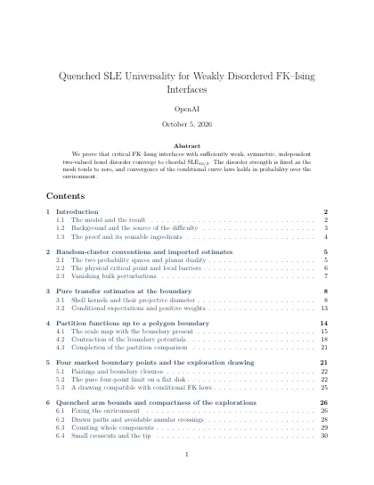 First page of Quenched SLE Universality for Weakly Disordered FK–Ising Interfaces