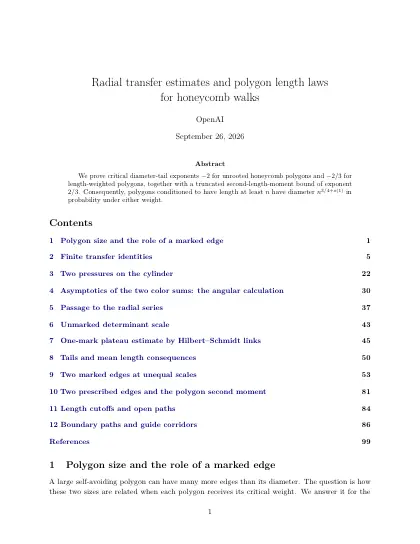 First page of Radial transfer estimates and polygon length laws for honeycomb walks