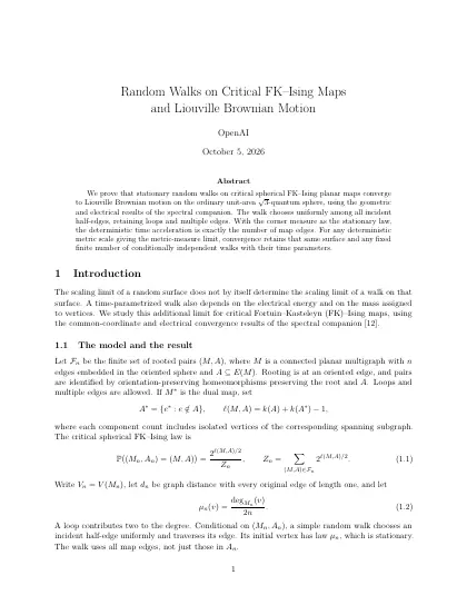 First page of Random Walks on Critical FK–Ising Maps and Liouville Brownian Motion