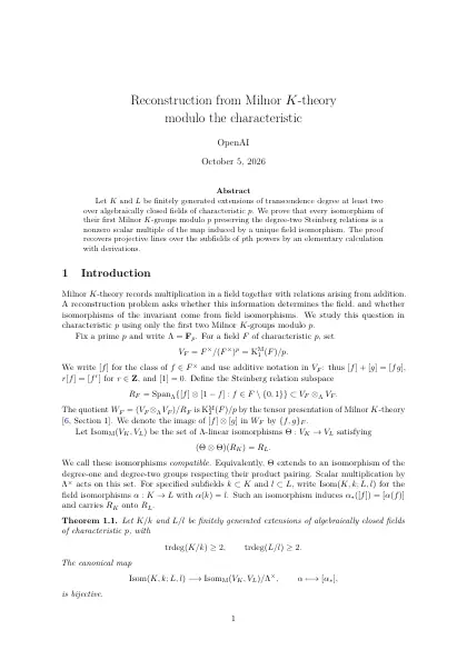 First page of Reconstruction from Milnor K-theory modulo the characteristic