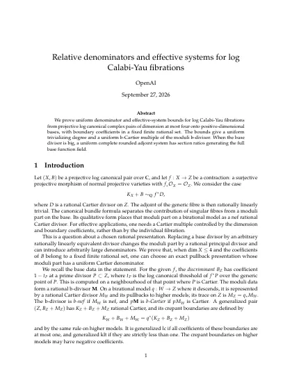 First page of Relative denominators and effective systems for log Calabi-Yau fibrations