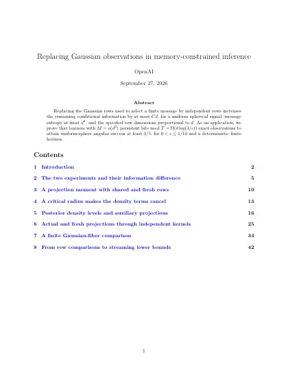 First page of Replacing Gaussian observations in memory-constrained inference