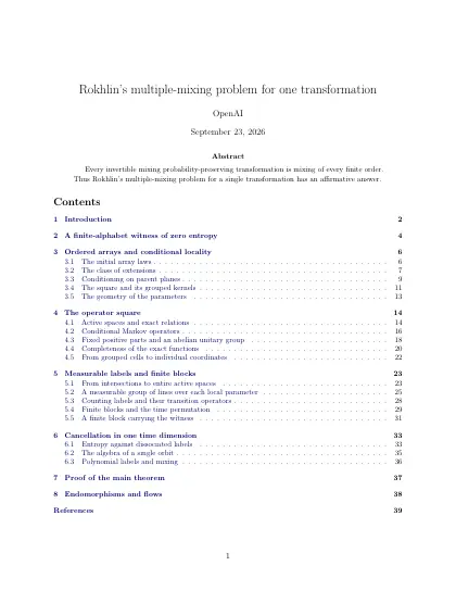 First page of Rokhlin's multiple-mixing problem for one transformation