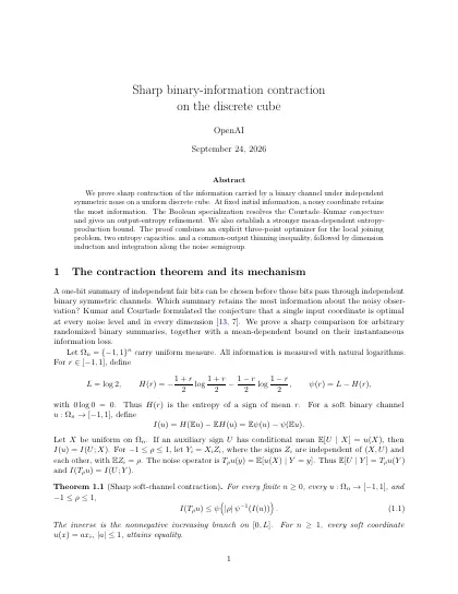 First page of Sharp binary-information contraction on the discrete cube