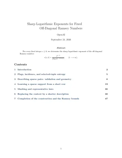 First page of Sharp logarithmic exponents for fixed off-diagonal Ramsey numbers