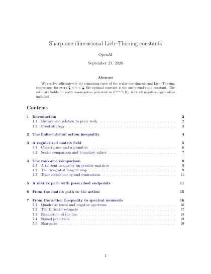First page of Sharp one-dimensional Lieb–Thirring constants
