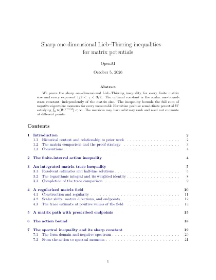 First page of Sharp one-dimensional Lieb–Thirring inequalities for matrix potentials
