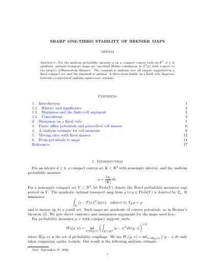 First page of Sharp One-Third Stability of Brenier Maps