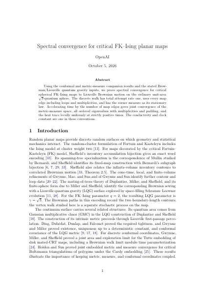 First page of Spectral convergence for critical FK–Ising planar maps