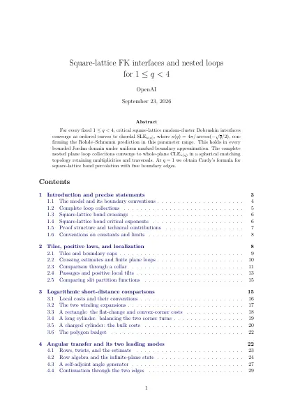 First page of Square-lattice FK interfaces and nested loops for 1 <= q < 4