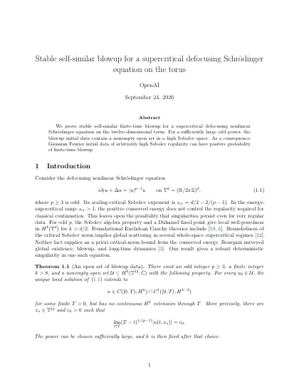 First page of Stable self-similar blowup for a supercritical defocusing Schrödinger equation on the torus