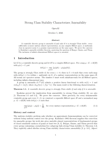First page of Strong Ulam Stability Characterizes Amenability