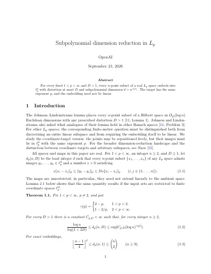 First page of Subpolynomial dimension reduction in Lp