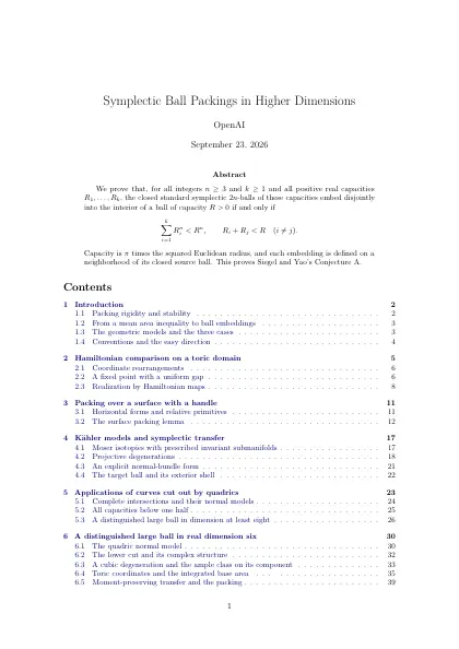 First page of Symplectic Ball Packings in Higher Dimensions