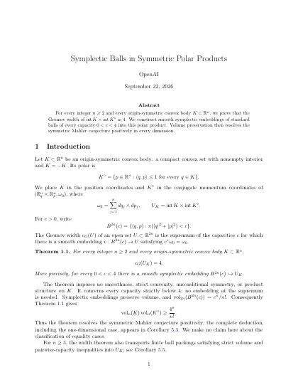 First page of Symplectic Balls in Symmetric Polar Products