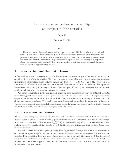 First page of Termination of generalized-canonical flips on compact Kähler fourfolds