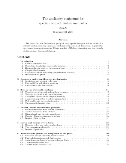 First page of The abelianity conjecture for special compact Kähler manifolds
