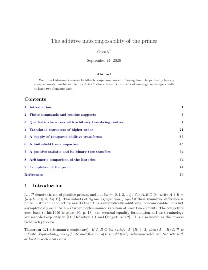 First page of The additive indecomposability of the primes