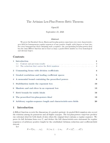 First page of The Artinian Lex-Plus-Powers Betti Theorem