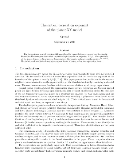 First page of The critical correlation exponent of the planar XY model