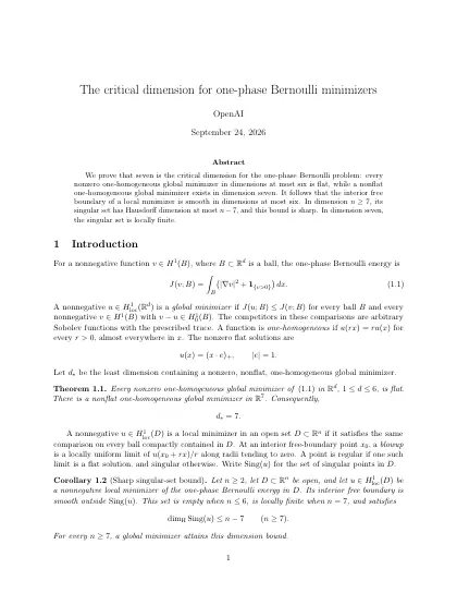 First page of The critical dimension for one-phase Bernoulli minimizers
