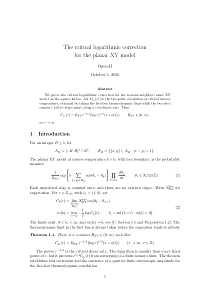 First page of The critical logarithmic correction for the planar XY model