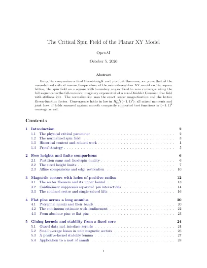 First page of The Critical Spin Field of the Planar XY Model
