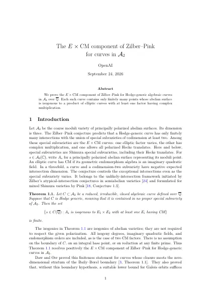 First page of The E×CM component of Zilber–Pink for curves in A2