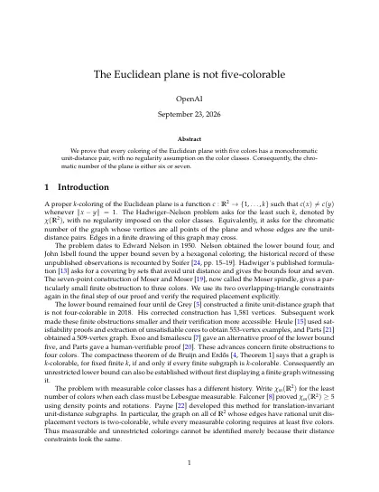 First page of The Euclidean plane is not five-colorable
