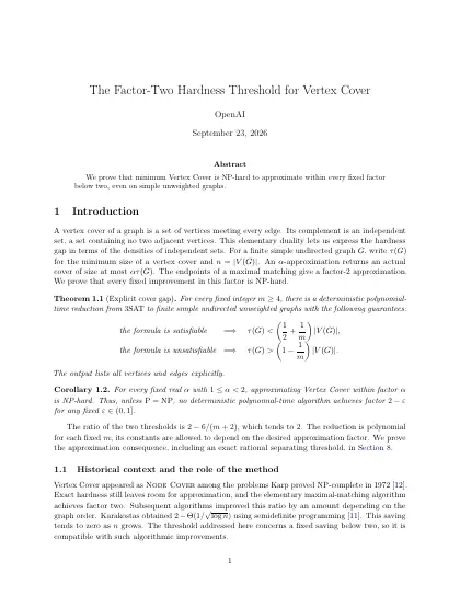 First page of The Factor-Two Hardness Threshold for Vertex Cover
