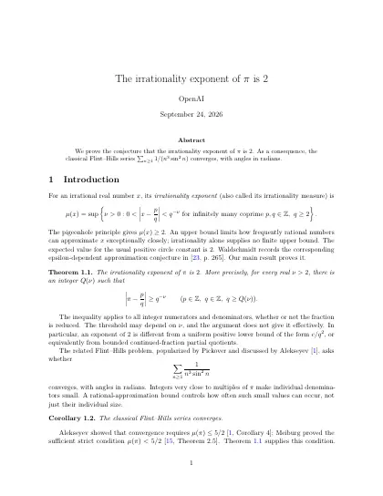 First page of The irrationality exponent of pi is 2