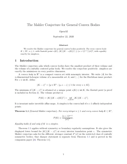 First page of The Mahler Conjecture for General Convex Bodies