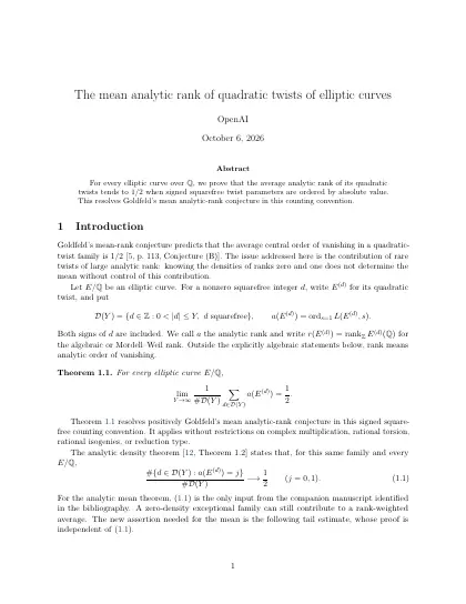First page of The mean analytic rank of quadratic twists of elliptic curves