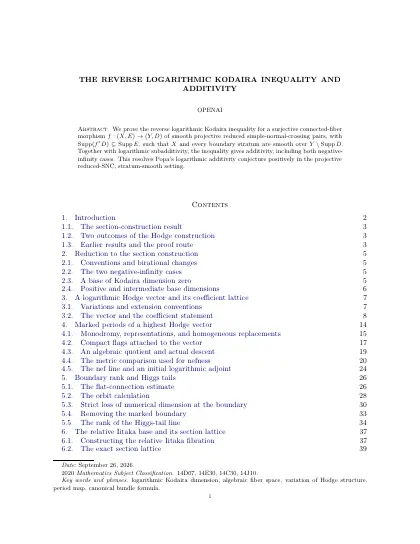 First page of The reverse logarithmic Kodaira inequality and additivity