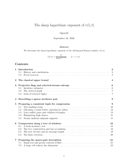 First page of The sharp logarithmic exponent of r(5,t)
