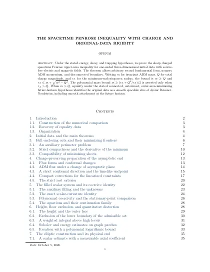 First page of The spacetime Penrose inequality with charge and original-data rigidity