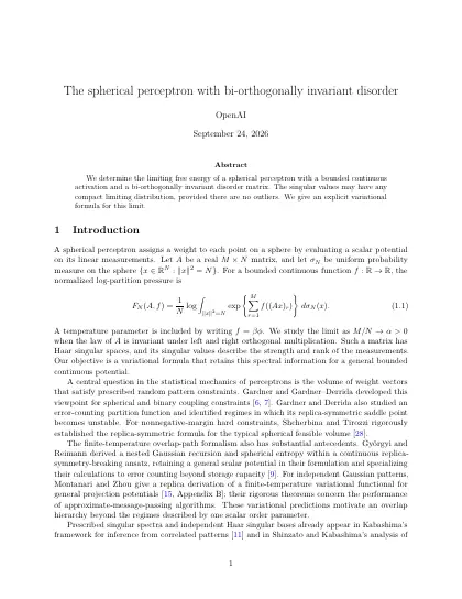 First page of The spherical perceptron with bi-orthogonally invariant disorder