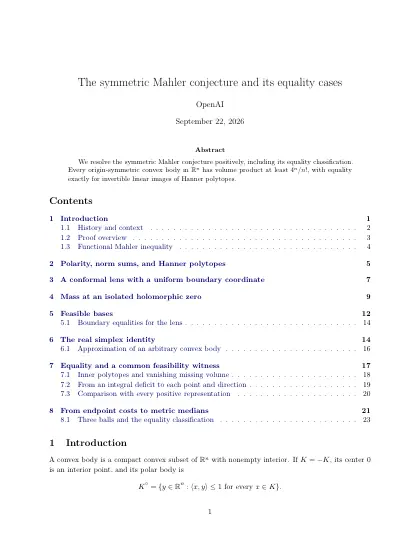 First page of The symmetric Mahler conjecture and its equality cases