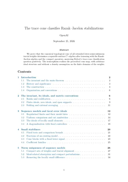 First page of The trace cone classifies Razak–Jacelon stabilizations