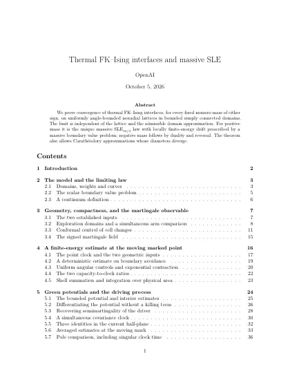 First page of Thermal FK–Ising interfaces and massive SLE