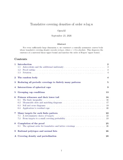 First page of Translative covering densities of order n log n