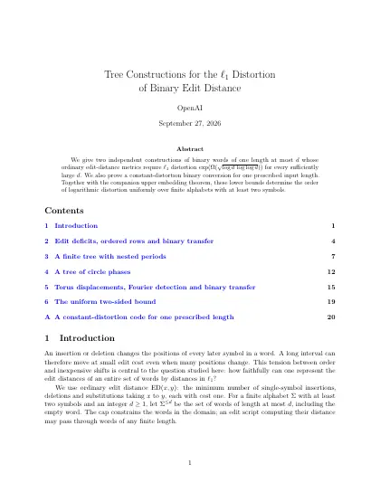 First page of Tree Constructions for the l1 Distortion of Binary Edit Distance
