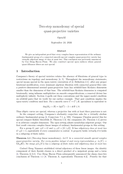 First page of Two-step monodromy of special quasi-projective varieties