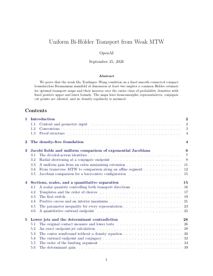 First page of Uniform Bi-Holder Transport from Weak MTW