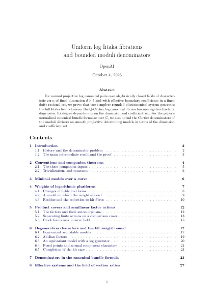 First page of Uniform log Iitaka fibrations and bounded moduli denominators