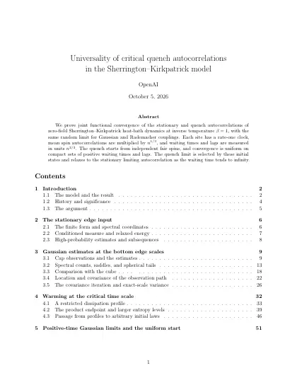 First page of Universality of critical quench autocorrelations in the Sherrington–Kirkpatrick model