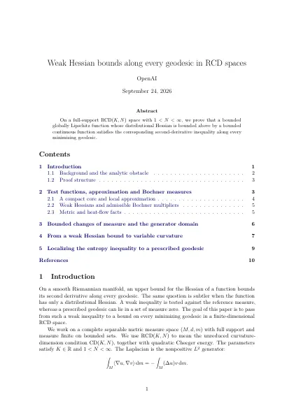 First page of Weak Hessian bounds along every geodesic in RCD spaces
