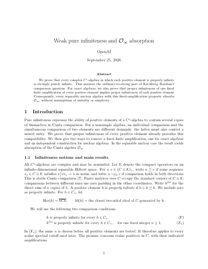 First page of Weak pure infiniteness and O-infinity absorption